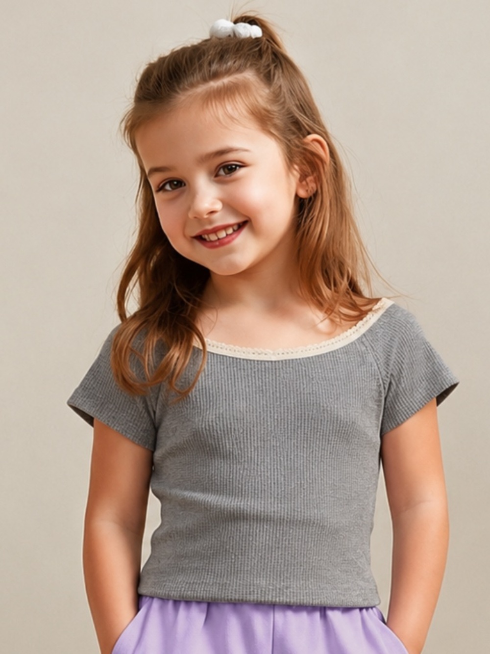 Art Class Girls Gray Waffle Knit Lace Trim Top | Size XS | NWT
